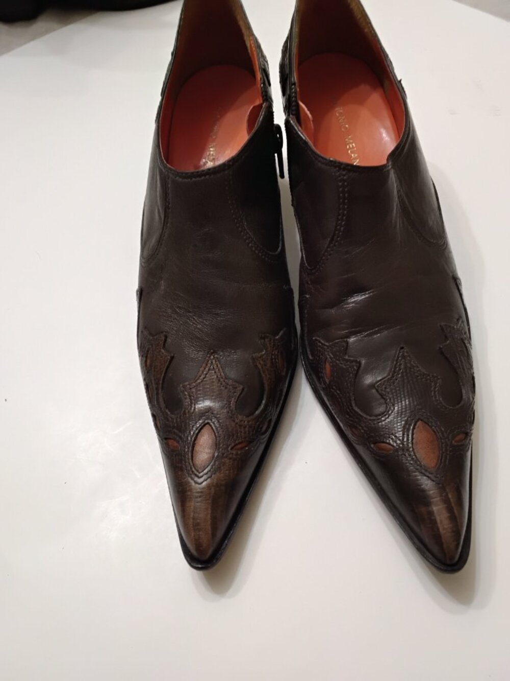 Vintage Y2K-style Antonio Melani brown leather western ankle boots/shooties. 7.5 - Picture 2 of 12